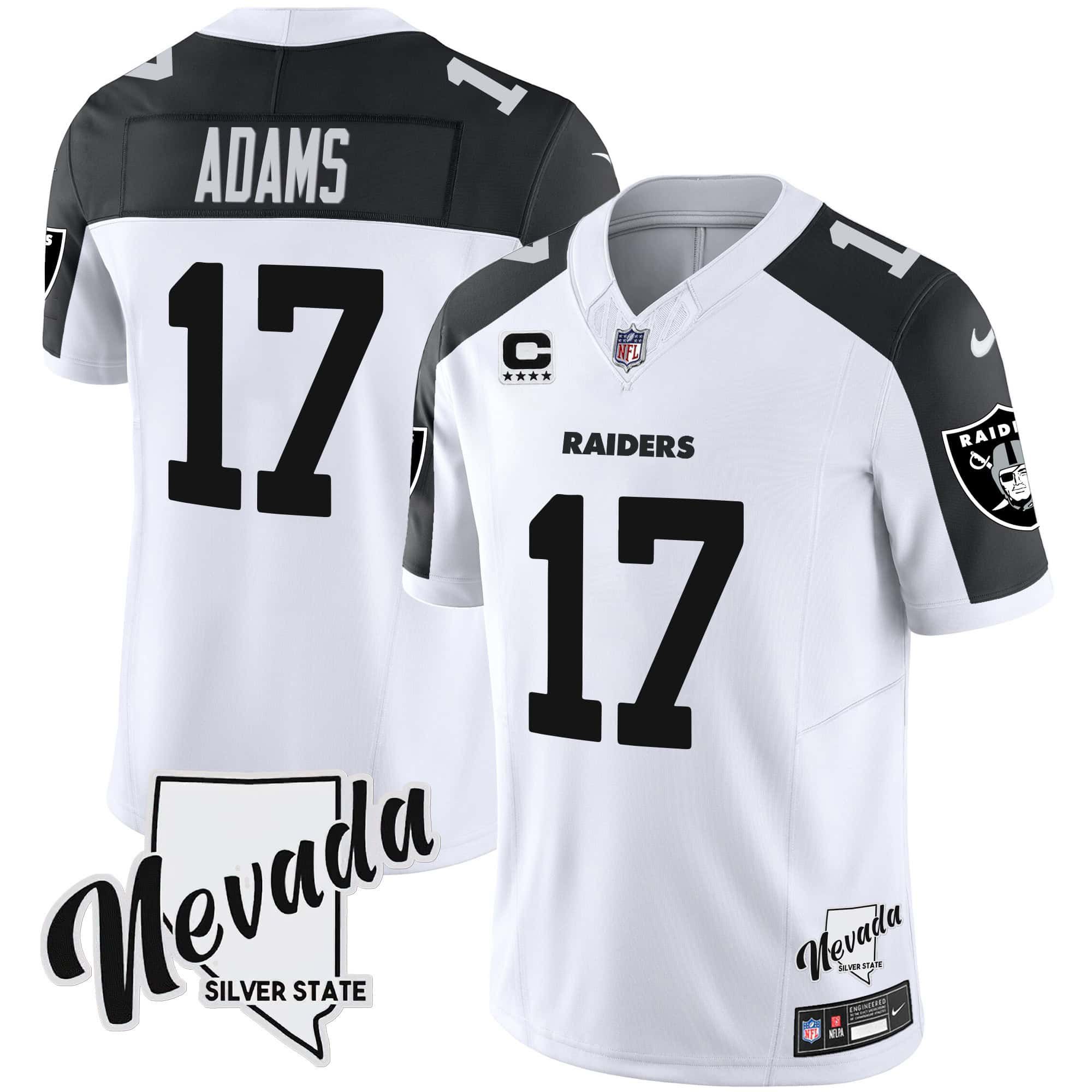 Men Oakland Raiders 17 Adams White 2024 Nike Nevada Silver State Patch Vapor NFL Jersey style 1